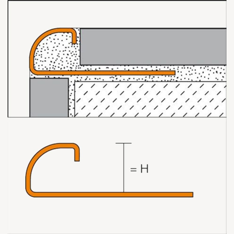 Profilé mur quart de rond acier inoxydable V2A RO E - 2,5 m